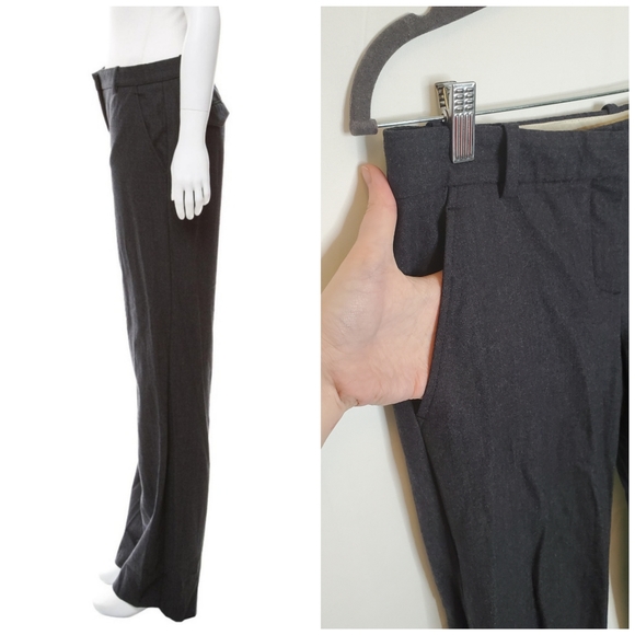 THEORY Charcoal Wool-Blend Mid-Rise Wide-Leg Tailored Dress Pants Size 4 - Picture 2 of 15